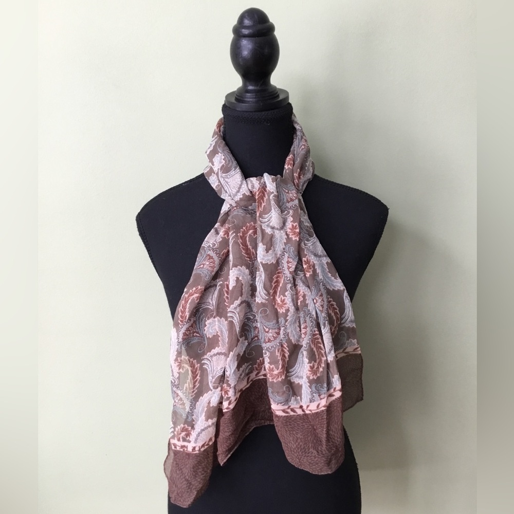 Anne Klein Vintage Silk Floral Brown Peach Blue Scarf